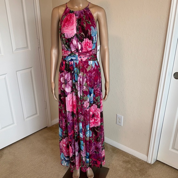 London Times Dresses & Skirts - NWT London Times Floral Halter Maxi Dress in Magenta and Blue Size 6